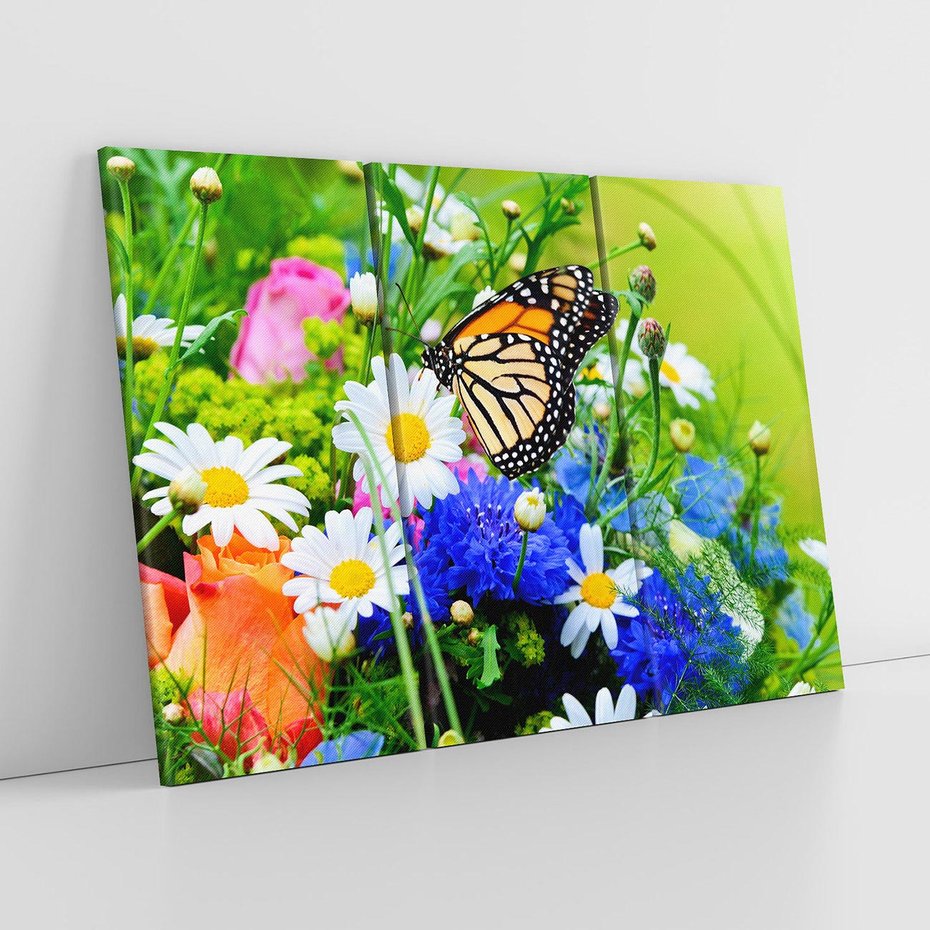 Obraz na płótnie 120x80 - Kwiatowy Taniec - motyl, kwiaty