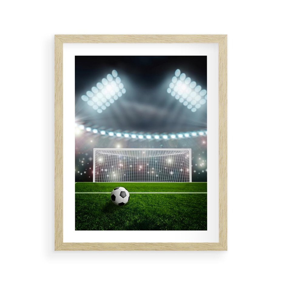 Plakat w ramie 40x50 - Strzał do bramki - piłka, nożna - rama drewno