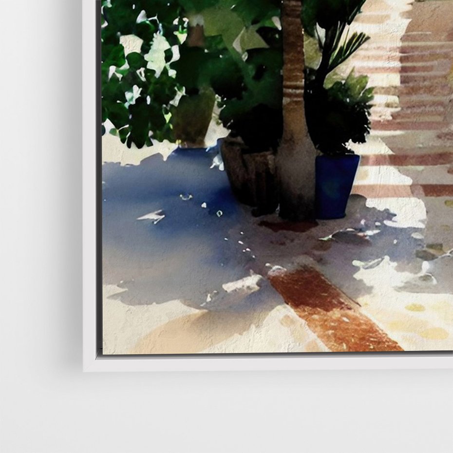 Obraz w ramie 70x100 - Spokój Miasta nad Morzem - akwarela, sródziemnomorski klimat - rama biała