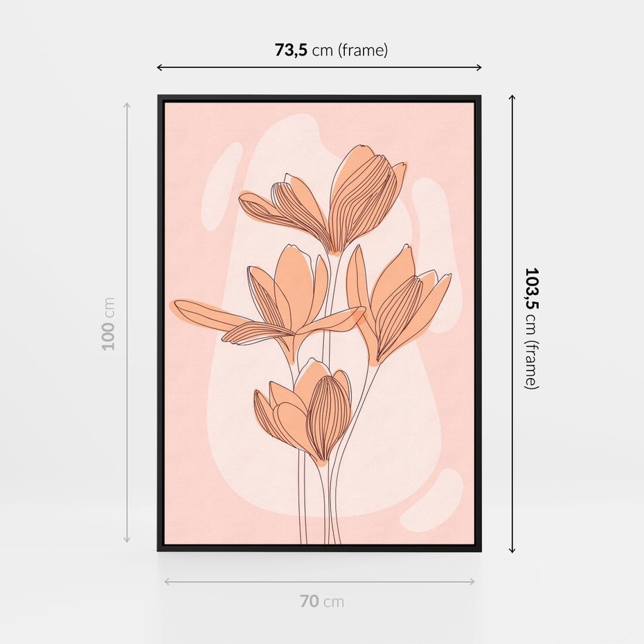 Obraz w ramie 70x100 - Przenikające Kształty - minimalistyczny plakat, pudrowe kwiaty - rama czarna