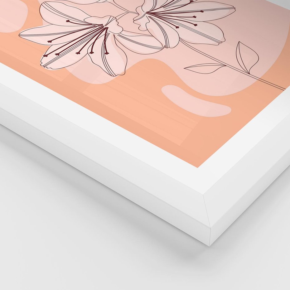 Plakat w ramie 40x50 - Kwiatowa Harmonia - minimalistyczny plakat, pudrowe kwiaty - rama biała