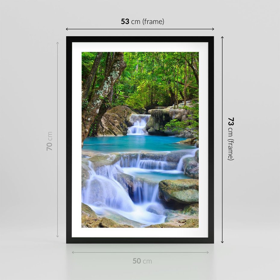 Plakat w ramie 50x70 - Siła Rzeki i Urok Wodospadu - rzeka, wodospad - rama czarna