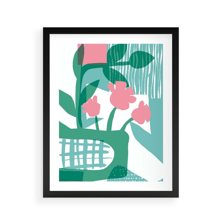 Plakat w ramie 40x50 - Harmonijne Plamy - abstrakcyjne pastelowe kwiaty, nowoczesna sztuka - rama czarna