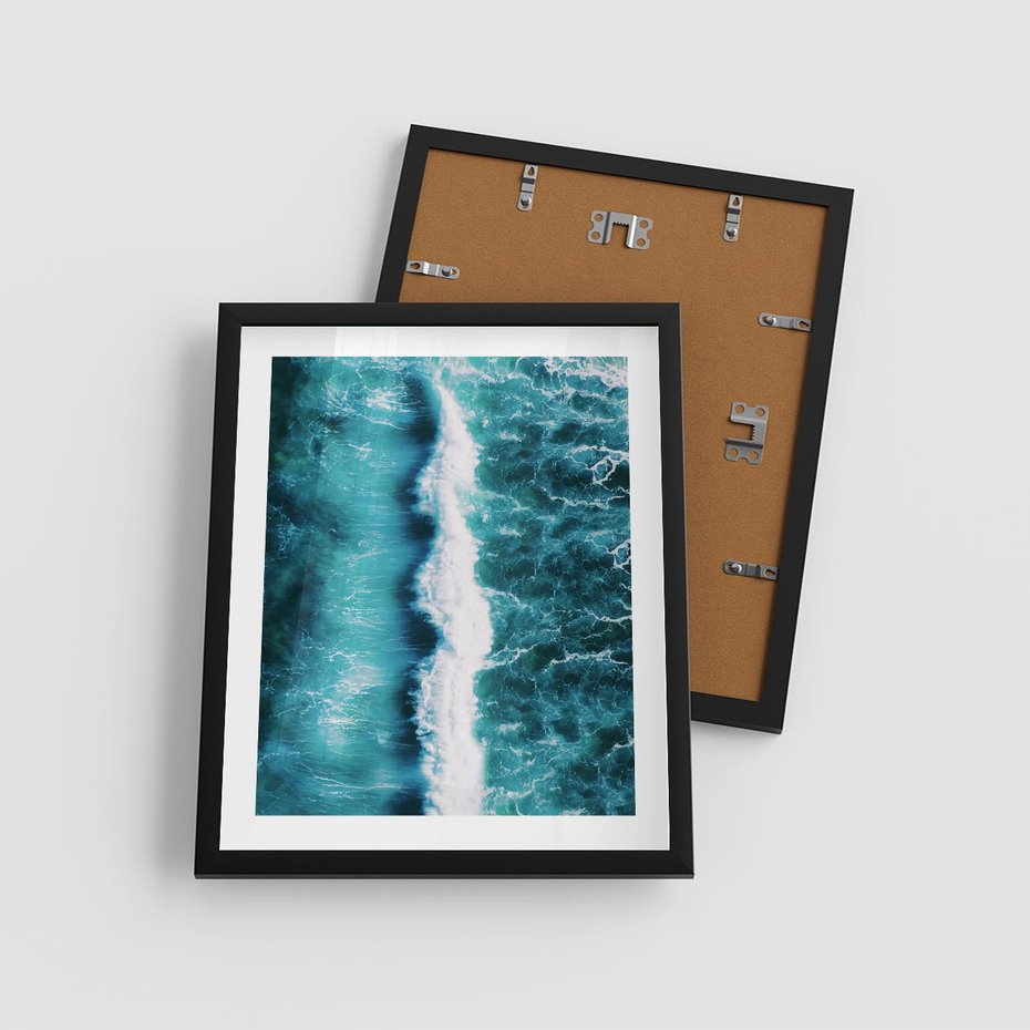 Plakat w ramie 40x50 - Błękitna Siła Oceanu - fale, ocean - rama czarna