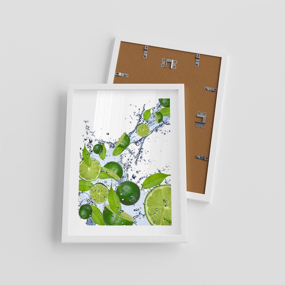 Plakat w ramie 30x40 - Cytrusowa Świeżość - limonki, cytryny - rama biała