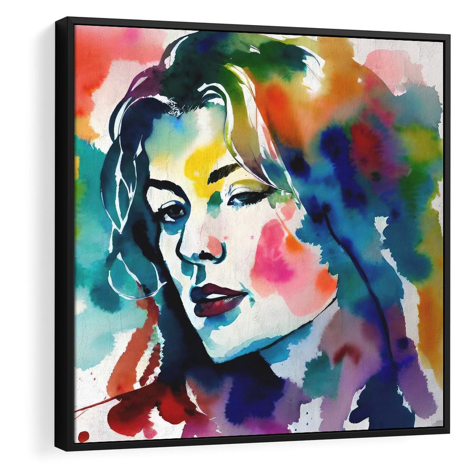 Obraz w ramie 50x50 - Abstrakcyjna ekstaza barw - abstrakcyjny portret kobiety, szkic czarną kreską - rama czarna