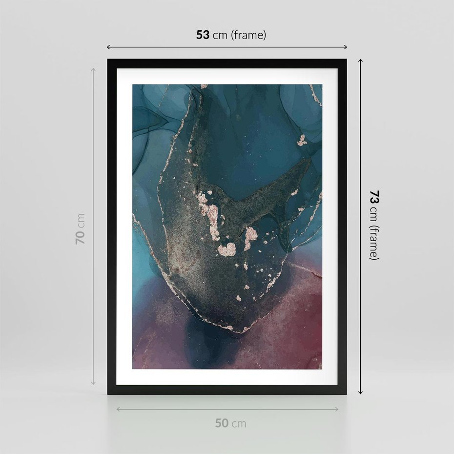 Plakat w ramie 50x70 - Luksusowy Kontrast - marmur, granat i fiolet - rama czarna