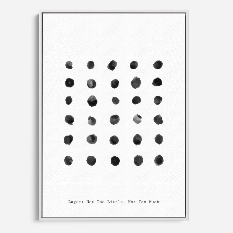 Obraz w ramie 70x100 - Boho Sztuka Wolości - minimalistyczny plakat, czarne kropki na białymtle - rama biała