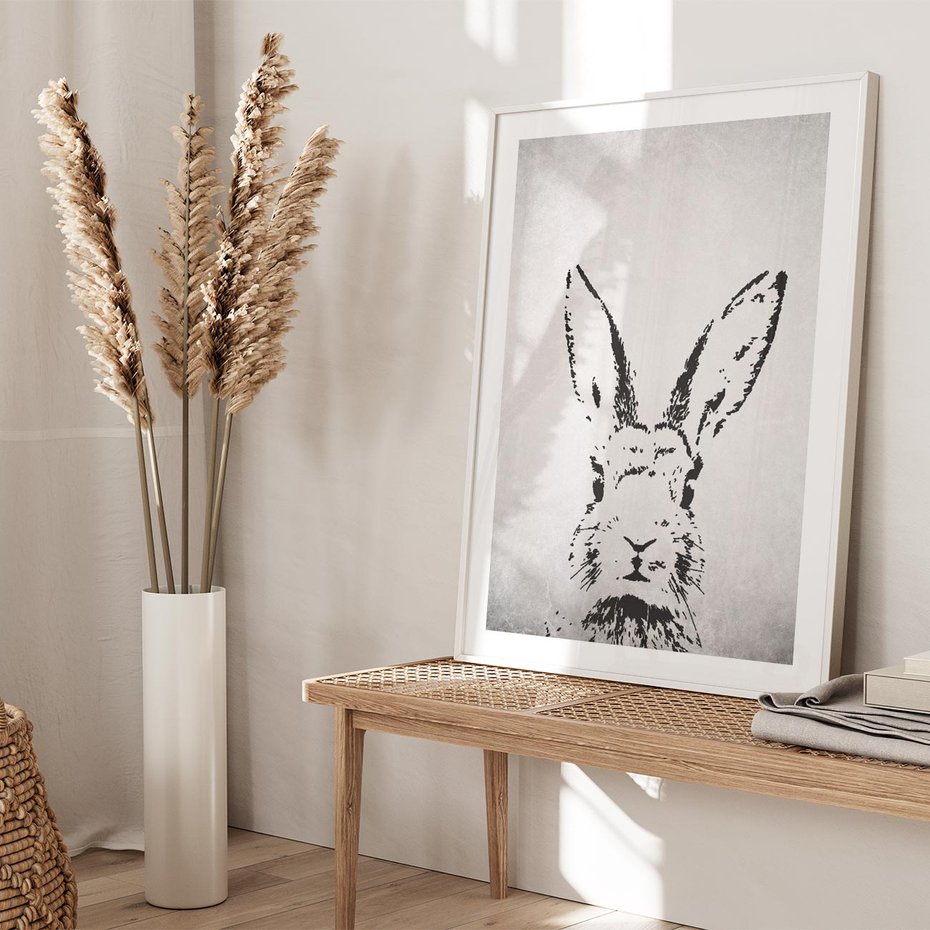Plakat bez ramy 30x40 - Szkicowany królik w grafice - szkic, królik