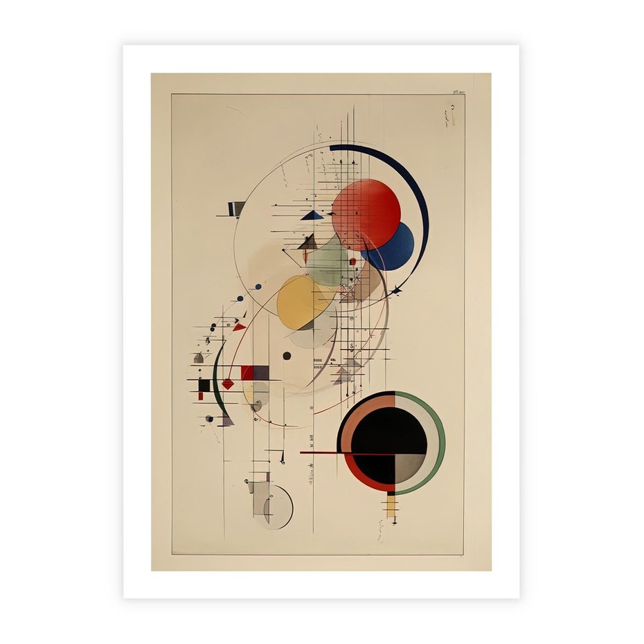 Plakat bez ramy 30x40 - Impulsy Wydobyte z Cienia - abstrakcyjna geometryczna kompozycja, koła linie