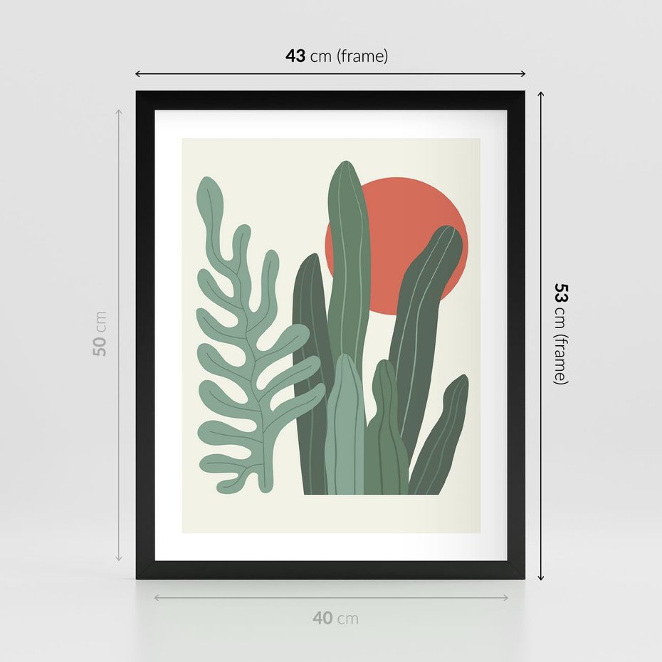 Plakat w ramie 40x50 - Graficzna Harmonia: Liście i Rośliny na Plakacie - liście, grafika - rama czarna