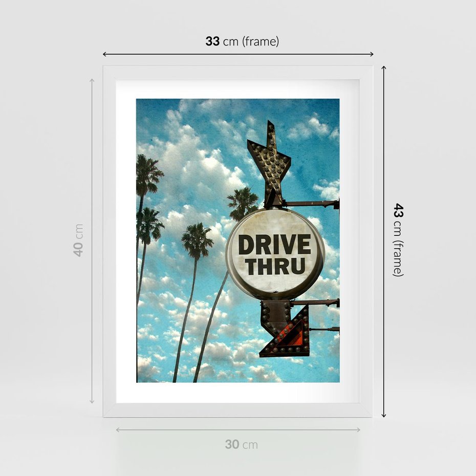 Plakat w ramie 30x40 - Znaki Palm: Relaksująca Oaza - znak, palmy - rama biała