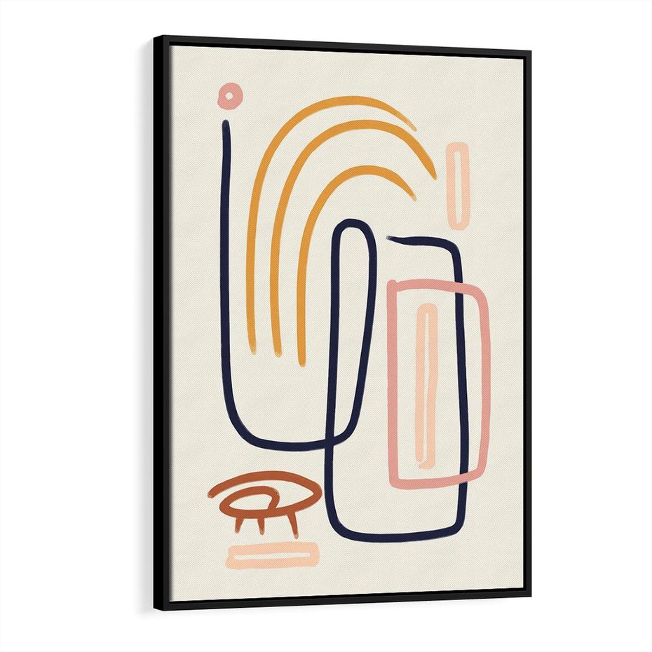 Obraz w ramie 50x70 - Abstrakcyjne Mrugnięcie - abstrakcja w stylu picasso, beżowe tło - rama czarna