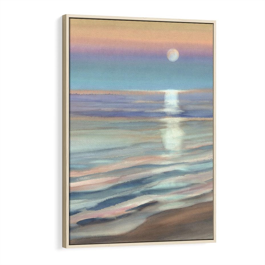 Obraz w ramie 80x120 - Witraże roziskrzonych myśli - akwarela, zamglony wschód słońca - rama drewno