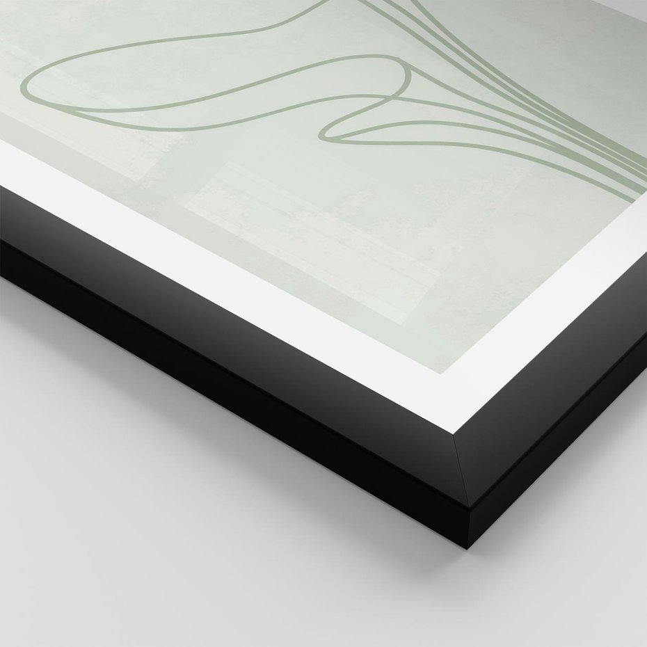 Plakat w ramie 50x70 - Zielona Równowaga Linii - abstrakcyjne delikatne zielone linie, nowoczesny plakat - rama czarna