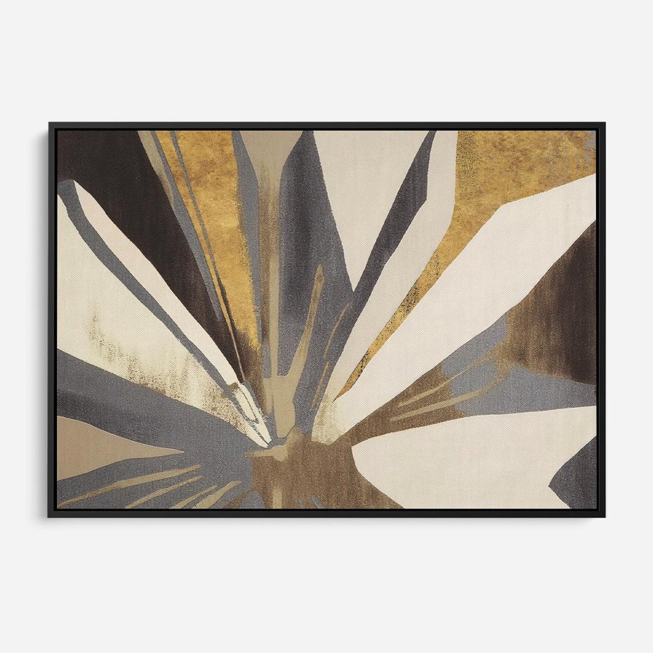 Obraz w ramie 70x50 - Szept roślinnych emocji - olejna abstrakcja, złoto i brąz - rama czarna