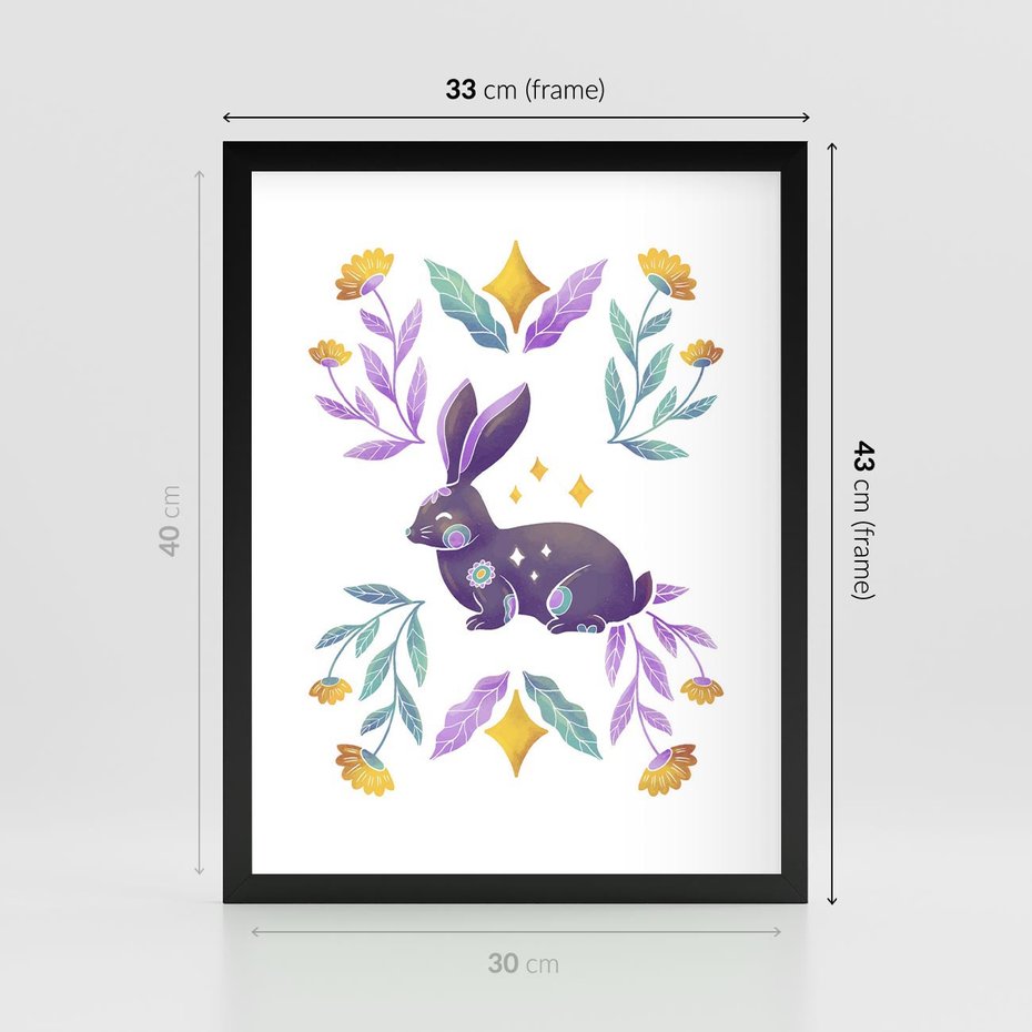 Plakat w ramie 30x40 - Boho Wiatr - boho plakat, królik - rama czarna
