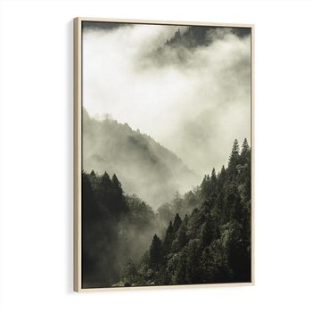 Obraz w ramie 80x120 - Mgliste góry w lesie - góry, las - rama drewno