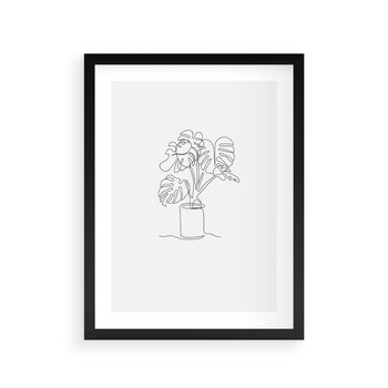 Plakat w ramie 30x40 - Tajemnicza Harmonia - sztuka one line, monstera - rama czarna
