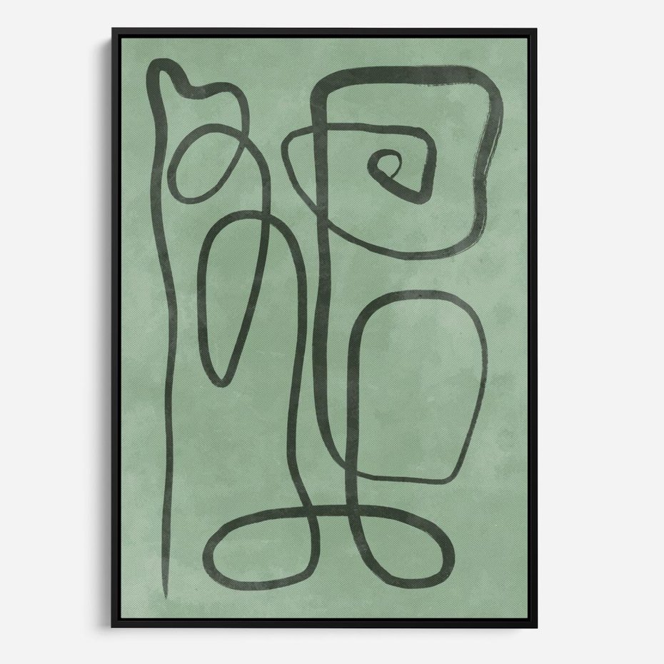 Obraz w ramie 50x70 - Zielone Wariacje w Liniach - abstrakcyjne zielone linie, skandynawski design - rama czarna