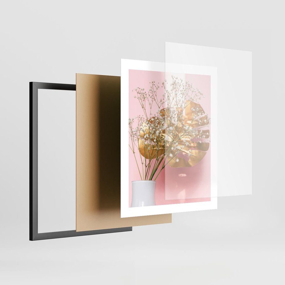 Plakat w ramie 40x50 - Blask Natury - złote, liście - rama czarna