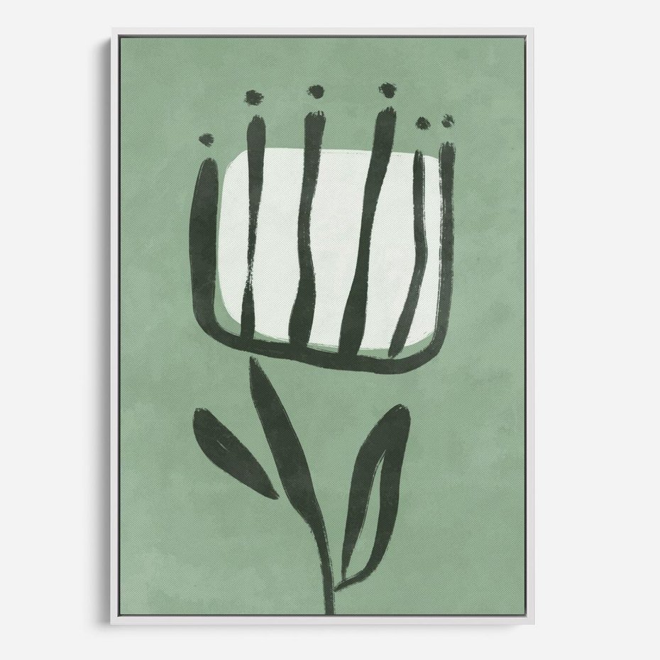 Obraz w ramie 70x100 - Objęcia Zieleni - zielona abstrakcja, zgaszona zieleń - rama biała