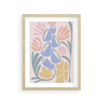 Plakat w ramie 50x70 - Minimalistycznie i Pastelowo - pastelowe kwiaty, na beżowym tle - rama drewno