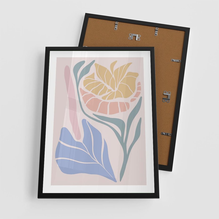 Plakat w ramie 50x70 - Kwiatowe Granice Kształtów - nowoczesny plakat, kwiaty w pastelowych kolorach - rama czarna
