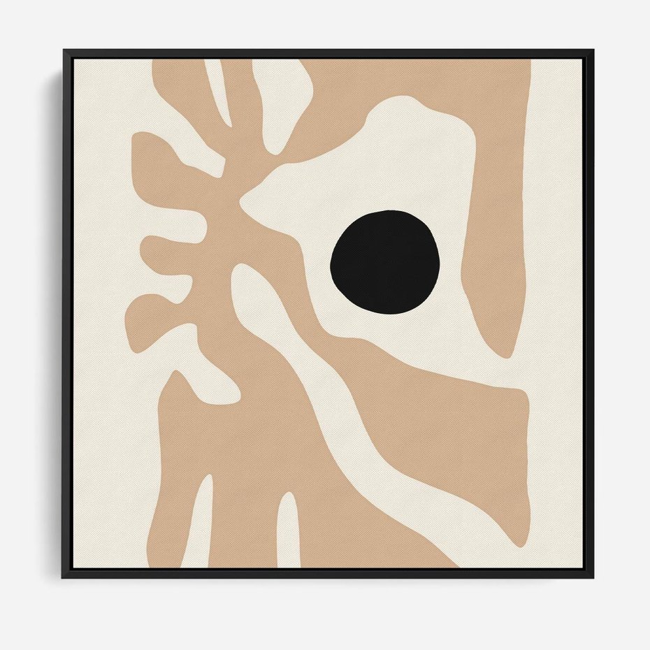Obraz w ramie 50x50 - Eksploracja Abstrakcji - beżowa absrakcyjna kompozycja, czarny akcent - rama czarna