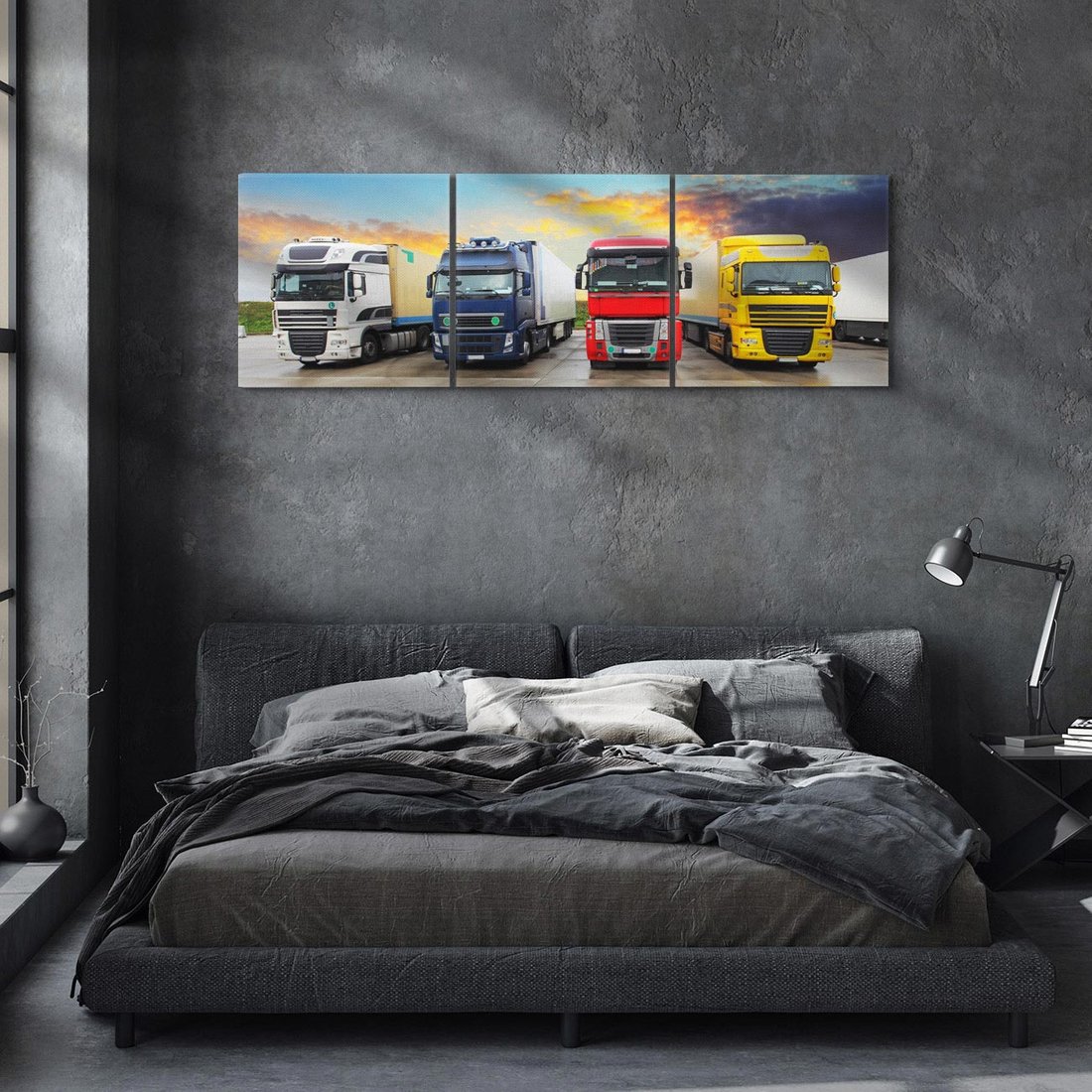 Obraz na płótnie 120x40 - Tiry i samochody w ruchu - ciężarówki, tiry