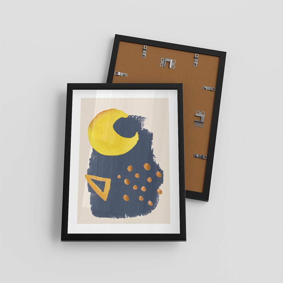 Plakat w ramie 30x40 - Migocące Nocne Barwy - abstrakcyjna akwarelowa plama, granatowa - rama czarna