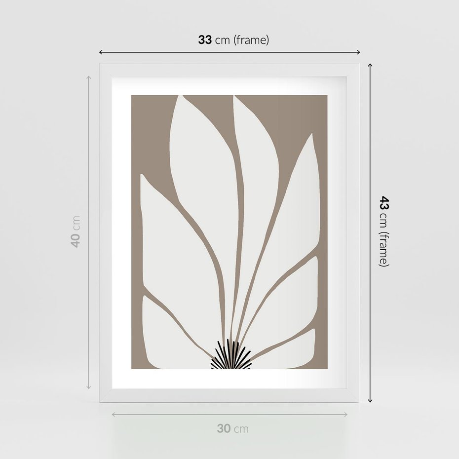 Plakat w ramie 30x40 - Ekspresyjne Kontury - abstrakcyjny kwiat, beże i brązy - rama biała