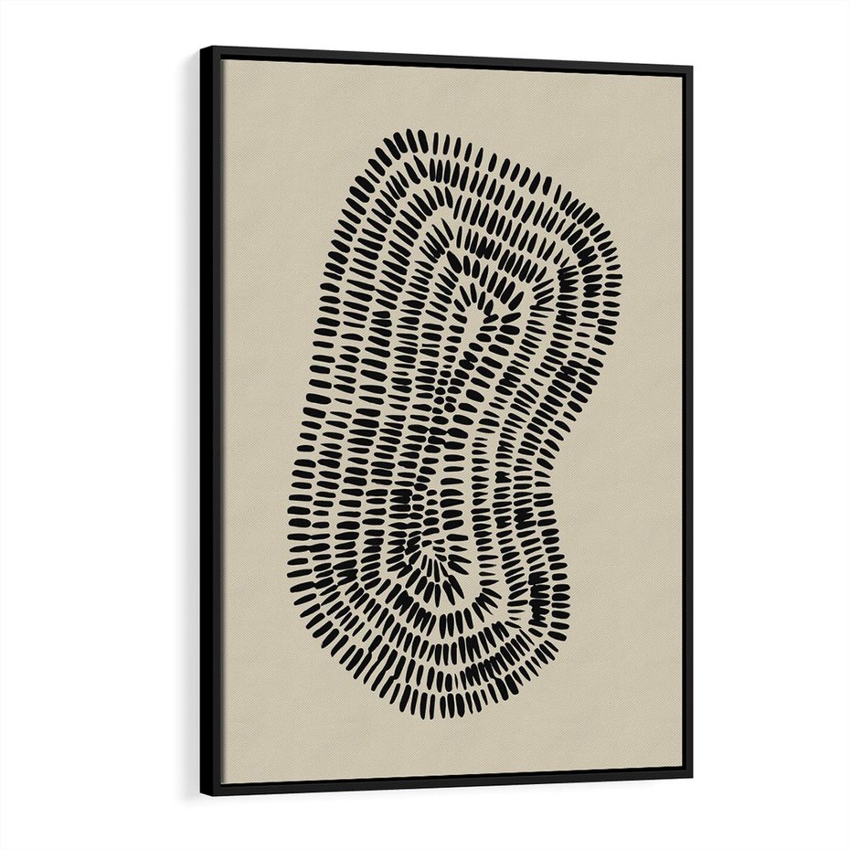 Obraz w ramie 70x100 - Nowoczesne Odbicia Wnętrza - boho plakat, czarne kropki kreski - rama czarna