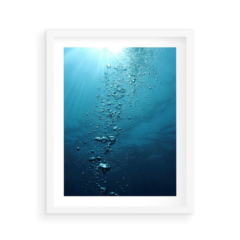 Plakat w ramie 40x50 - Gra Bąbelków - woda, bąbelki - rama biała