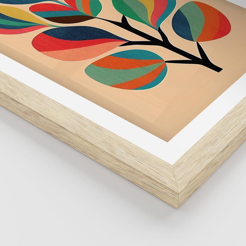 Plakat w ramie 30x40 - Harmonia Rozplątanych Form - abstrakcyjny kolorowy tęczowy obraz, inspiracje roślinne - rama drewno