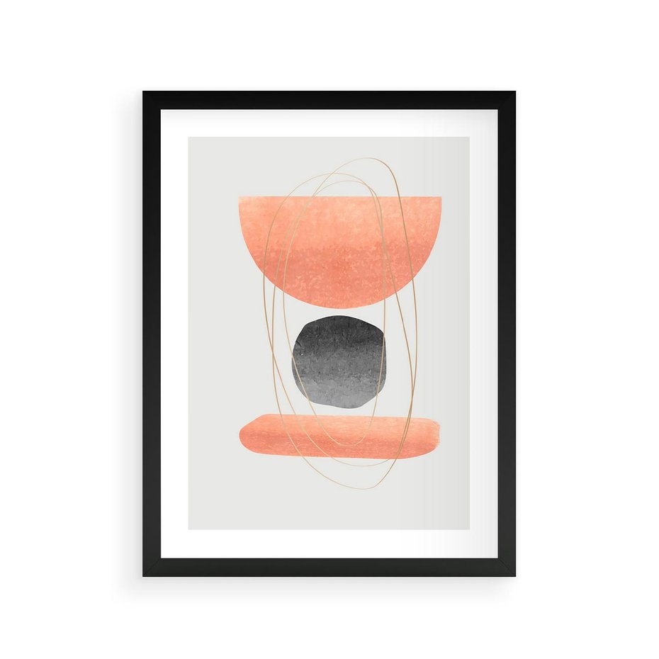 Plakat w ramie 30x40 - Abstrakcyjne Plamy z Złotymi Liniami - abstrakcja, boho plamy - rama czarna
