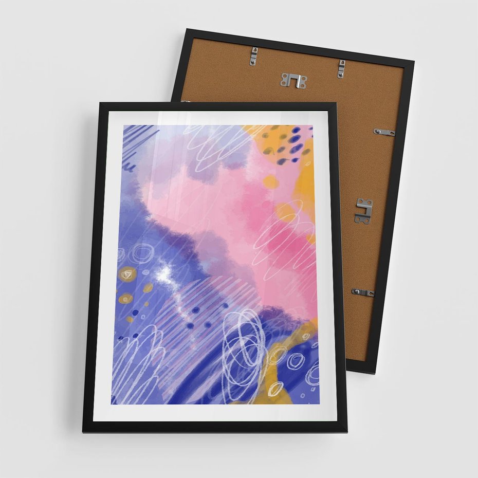 Plakat w ramie 50x70 - Migocące Granice Kształtów - abstrakcyjny plakat, pastelowe kolory - rama czarna