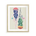 Plakat w ramie 40x50 - Morskie Pulsacje - nowoczesny optymistyczny plakat, kolorowe meduzy - rama drewno