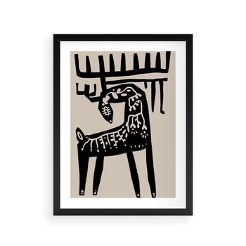 Plakat w ramie 50x70 - Konturem Zdefiniowany - skandynawska sztuka, jeleń - rama czarna