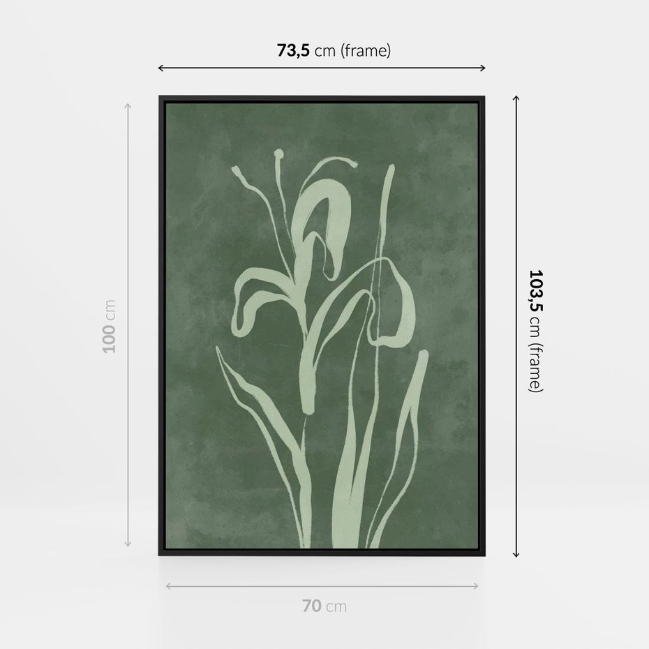 Obraz w ramie 70x100 - Zielony Oddech - zielona abstrakcja, zgaszona zieleń - rama czarna