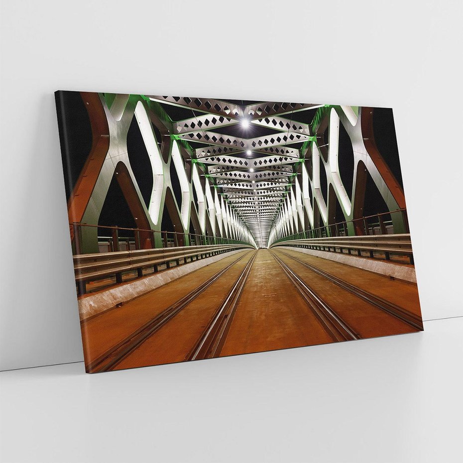 Obraz na płótnie 120x80 - Most kolejowy w nocy - most, kolej