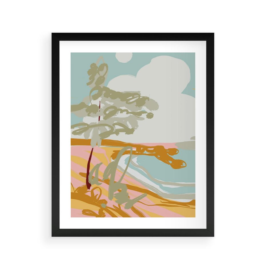 Plakat w ramie 40x50 - Spokojny Wiatr - pastelowy krajobraz, nowoczesny plakat - rama czarna