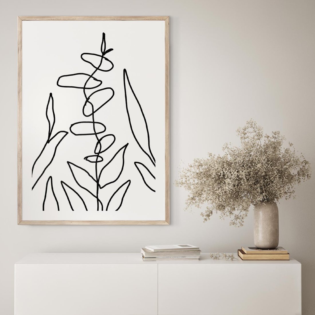 Plakat w ramie 40x50 - Liście Mocy - mroczna sztuka, minimalizm - rama drewno