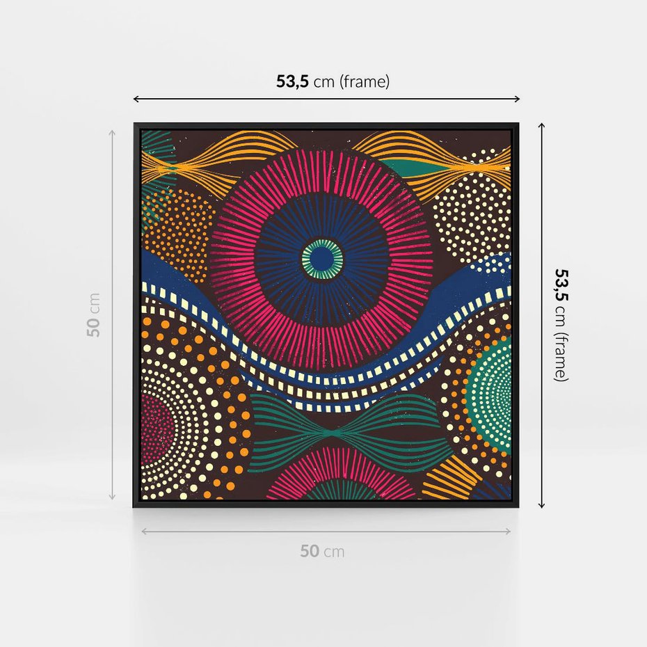 Obraz w ramie 50x50 - Energia Wzorców - enticzne wzory, kształty - rama czarna