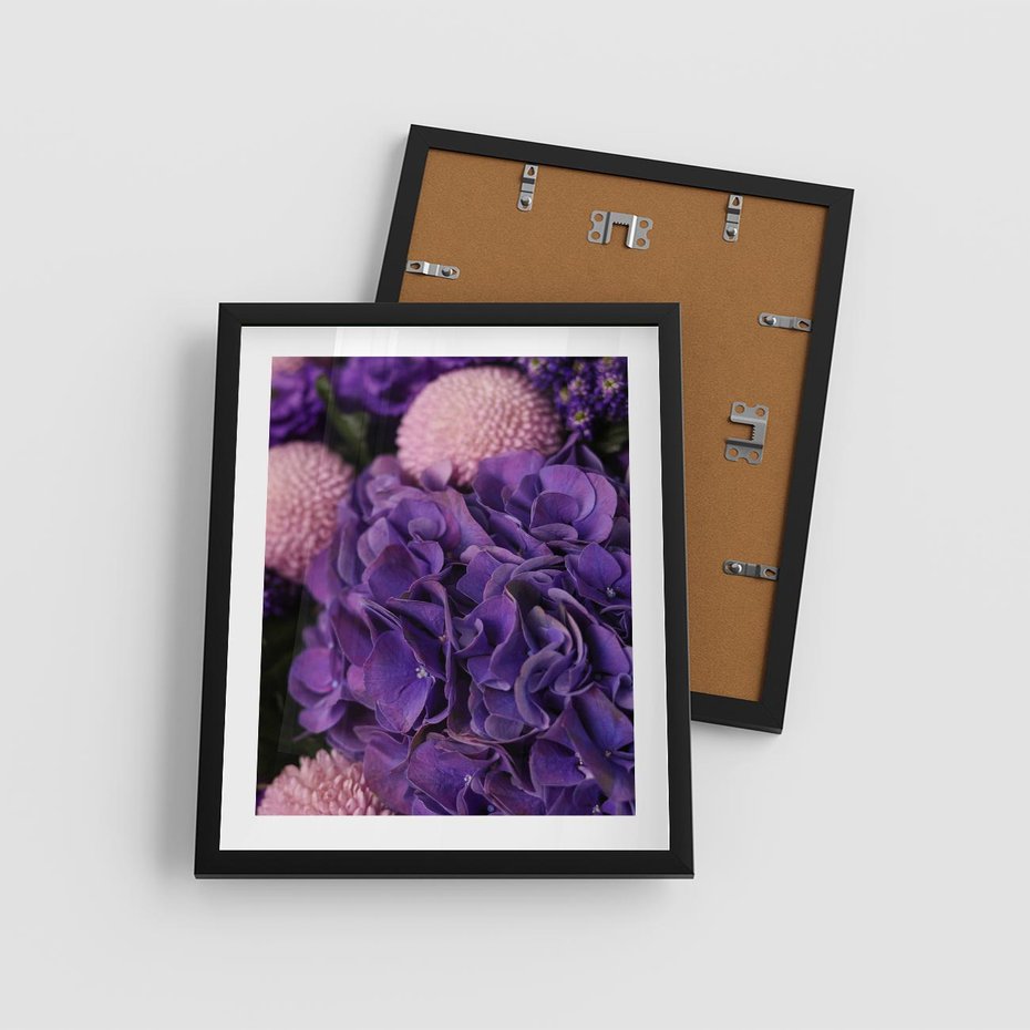 Plakat w ramie 40x50 - Fioletowa hortensja - kwiaty, hortensja - rama czarna