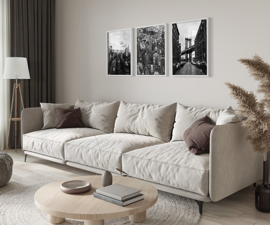 Zestaw obrazy w ramie 50x70 galeria - Czarno, białe, miasto, Nowy, Jork - rama biała