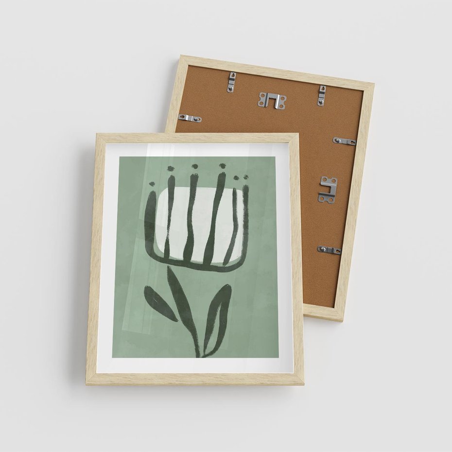Plakat w ramie 40x50 - Objęcia Zieleni - zielona abstrakcja, zgaszona zieleń - rama drewno