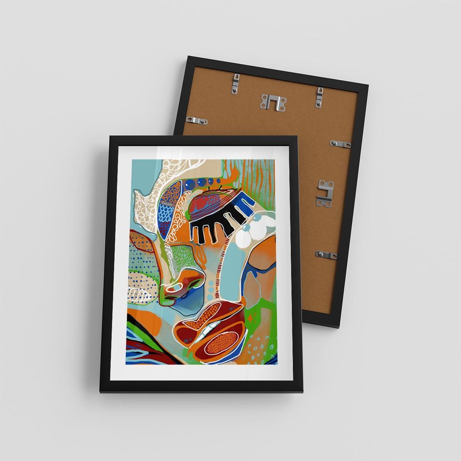 Plakat w ramie 30x40 - Wibracje Kształtów - abstrakcyjny portret kobiety, twarz - rama czarna