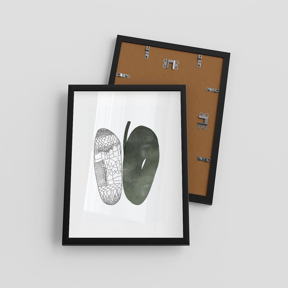 Plakat w ramie 30x40 - Przesunięte Jabłko - minimalistyczny plakat, jabłko - rama czarna