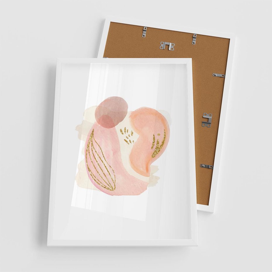 Plakat w ramie 50x70 - Impresje Przenikających Form - abstrakcyjne akwarelowe plamy, minimalizm - rama biała